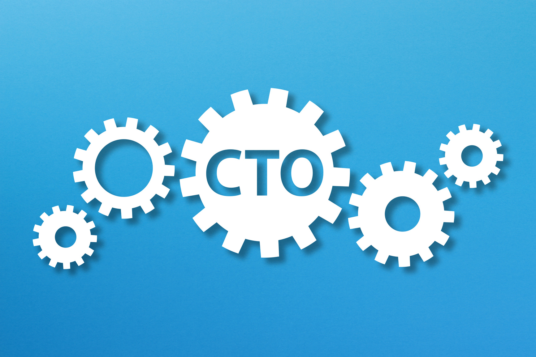 Chief Technology Officer, CTO concept with white gears on blue background